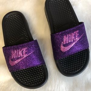 Ladies Nike custom glittered Benassi slides